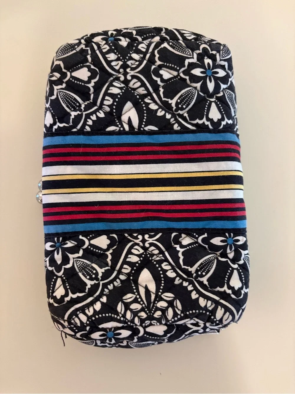 Vera Bradley Black Floral Clasp Wallet with Multi-Color Stripes
